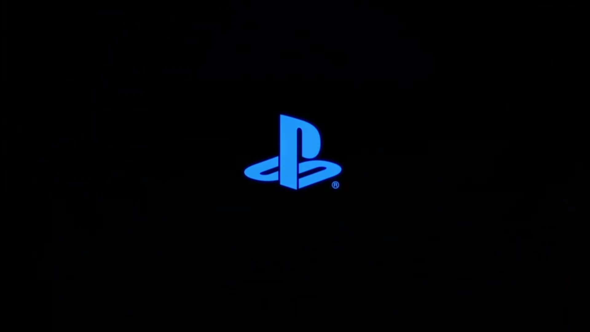 1080p 極簡黑白色調美學圖像 壁紙 — 一個發光的藍色PlayStation標誌，居中在純黑色背景上。