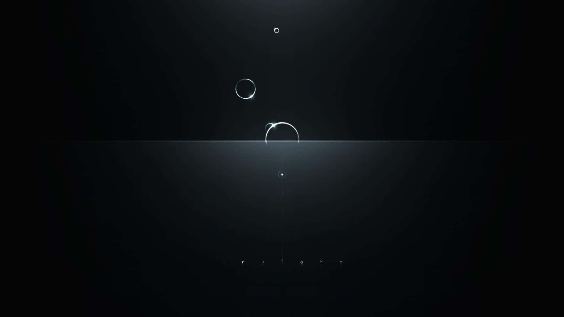 1080p 极簡氣泡壁紙 壁紙 — 極簡抽象數位藝術，在深色背景上呈現發光球體和水平光線。