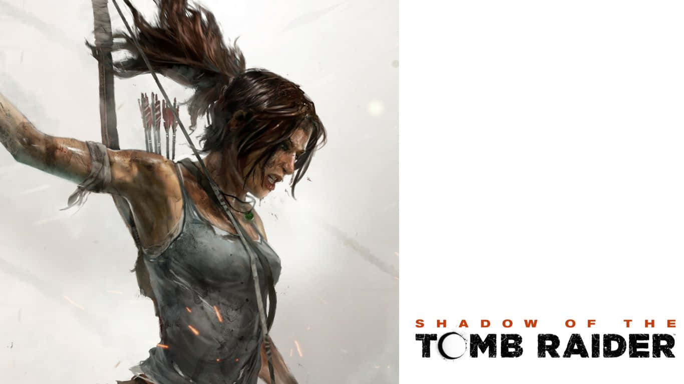 來自《Shadow of the Tomb Raider》的蘿拉·卡芙特以動態動作姿勢拉弓。