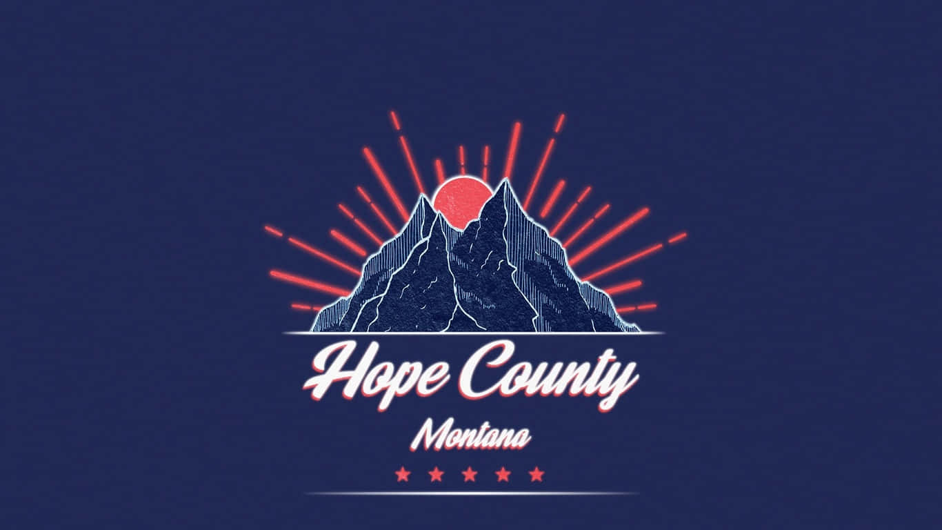 Hope County Montana 標誌，帶有山脈和太陽爆發設計。