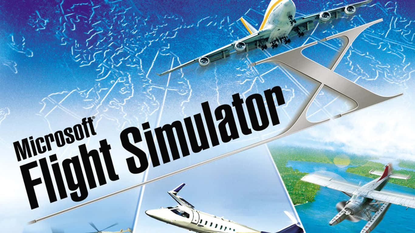 Microsoft Flight Simulator 遊戲封面，飛機在世界地圖上飛行。