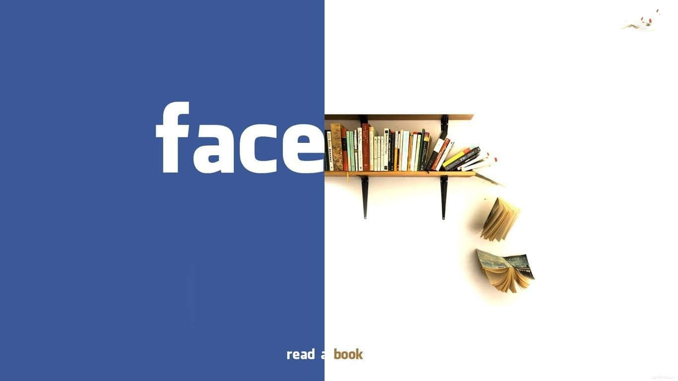 Facebook 標誌，書籍從書架上掉落。