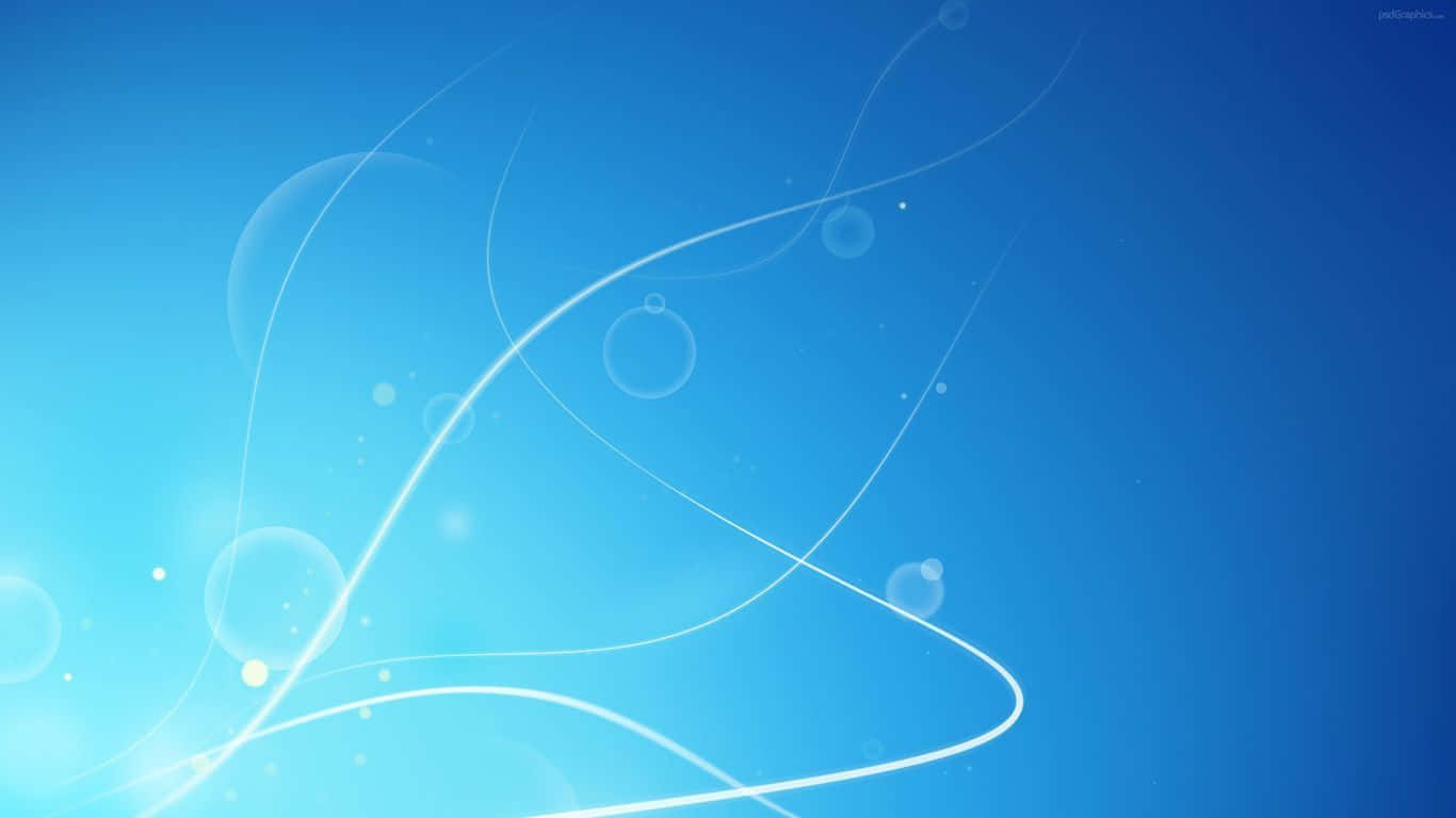 1366x768 解析度電腦監視器 壁紙 — 柔和發光的白色線條和半透明氣泡在漸變藍色背景上飄動，帶有微妙的光暈。