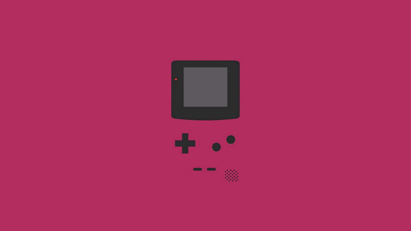 1366x768 解析度高畫質背景 壁紙 — 一個極簡風格的黑色 Game Boy 圖示，居中於純洋紅色背景上。