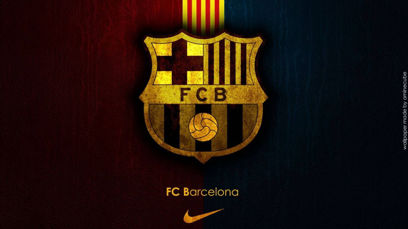 FC巴塞隆拿足球會會徽與Nike標誌，置於紅藍紋理背景上。