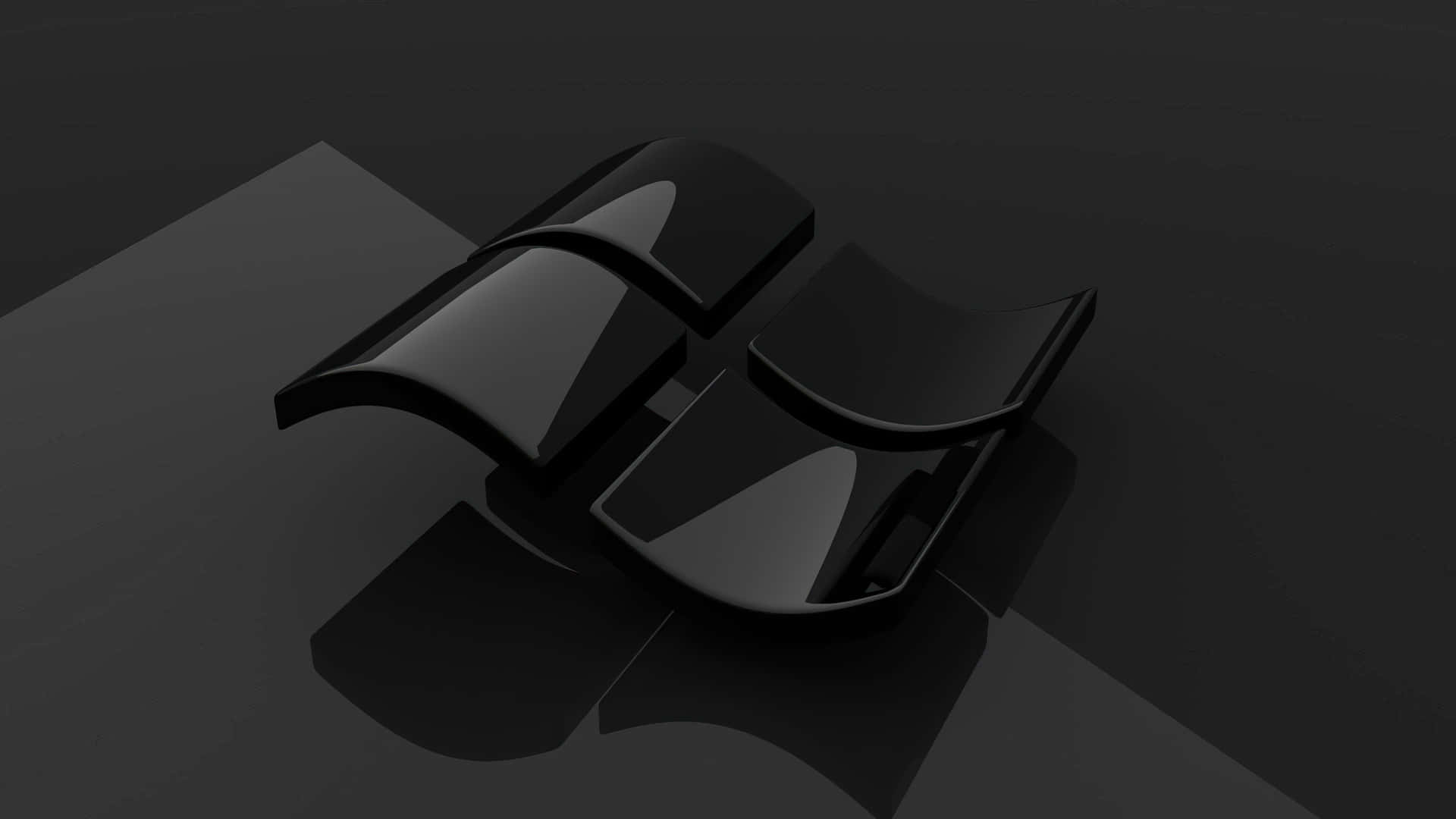 1920 X 1080 極簡風格光澤黑 Windows 標誌 壁紙 — 一個時尚的黑色Windows標誌，以3D渲染，在暗色表面上帶有光澤反射。