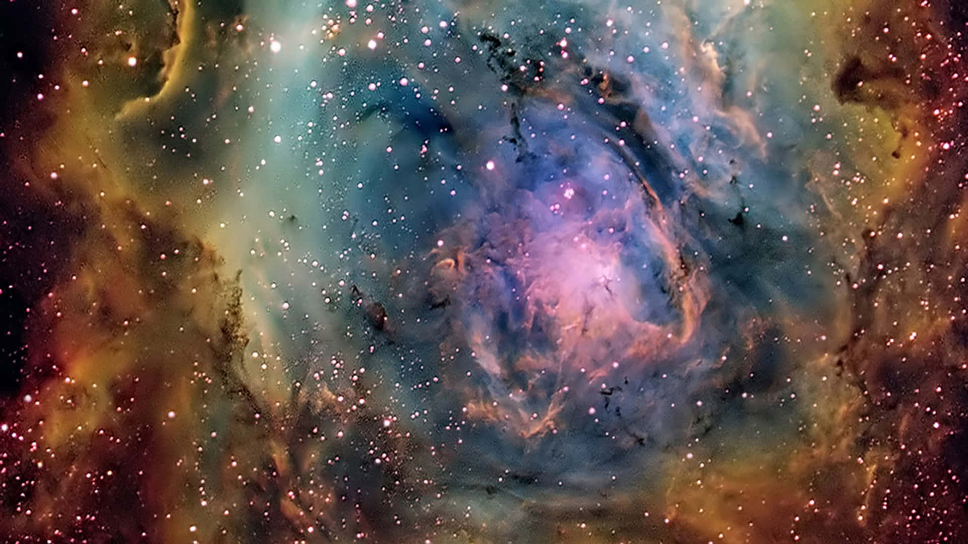 充滿活力的宇宙星雲，帶有旋轉的雲層和閃爍的星星。