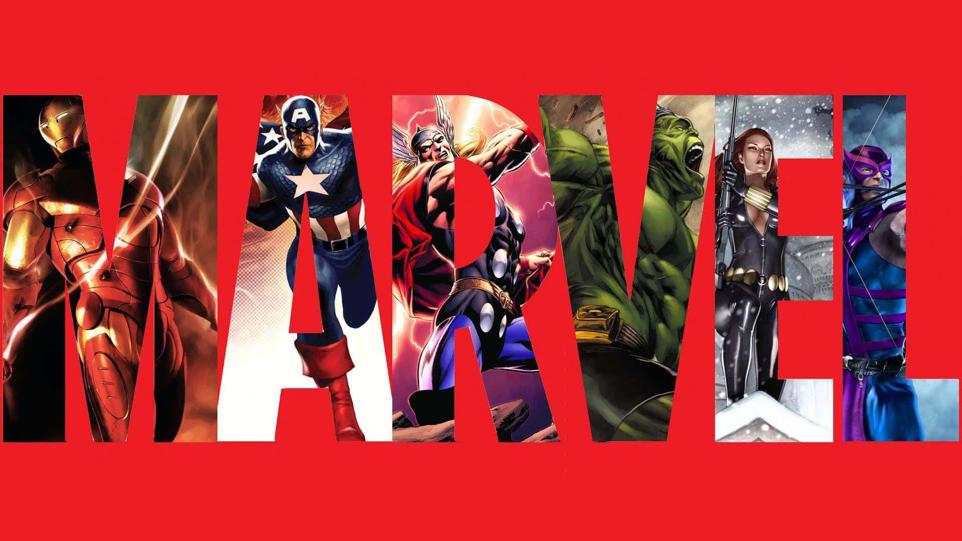 Marvel超級英雄，包括鐵甲奇俠、美國隊長和變形俠醫，以動態姿勢呈現。