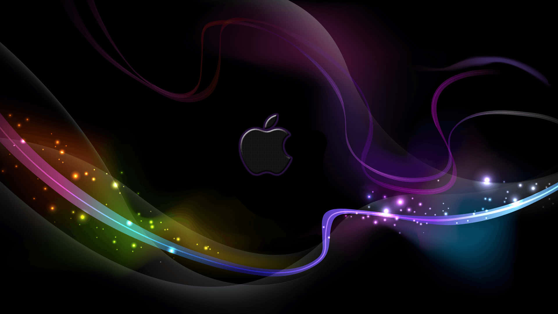 深色背景上帶有彩色發光漩渦和閃光的Apple標誌