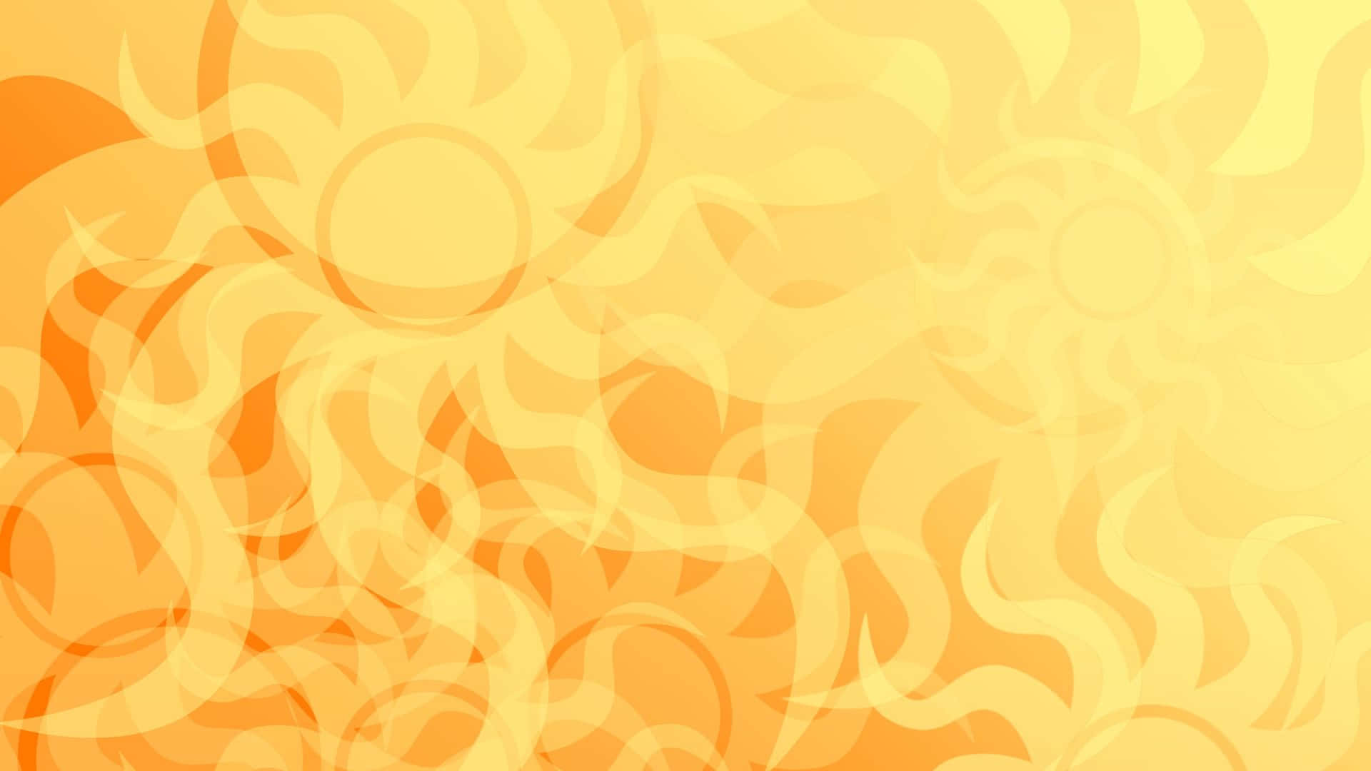1920x1080 黃色夏日太陽背景 壁紙 — 充滿活力的抽象太陽爆發圖案，採用溫暖的黃色和橙色色調，帶有流暢的彎曲形狀。