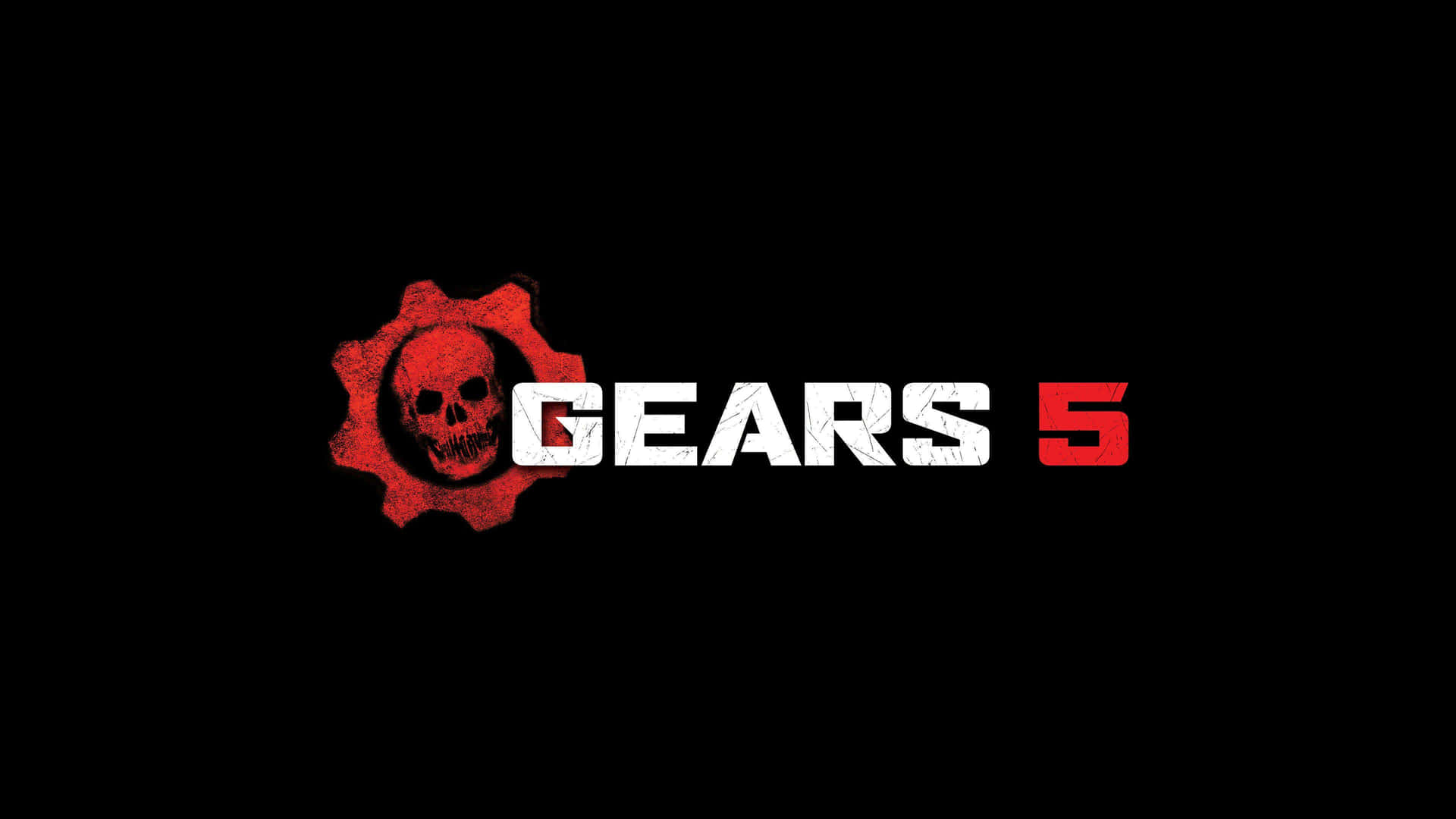 Gears 5 遊戲標誌，黑色背景上齒輪中的紅色骷髏頭。