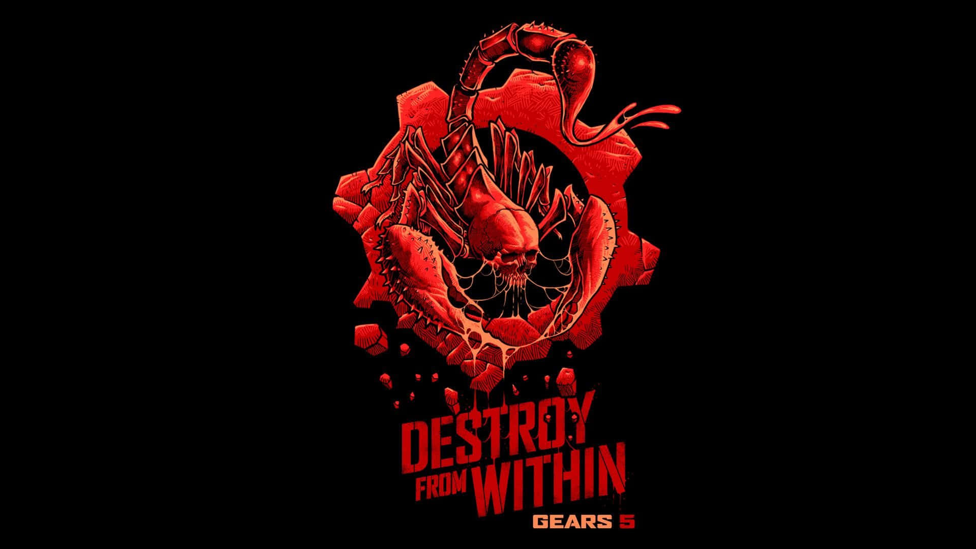 紅色蠍子突破齒輪，帶有「Destroy From Within Gears 5」文字。
