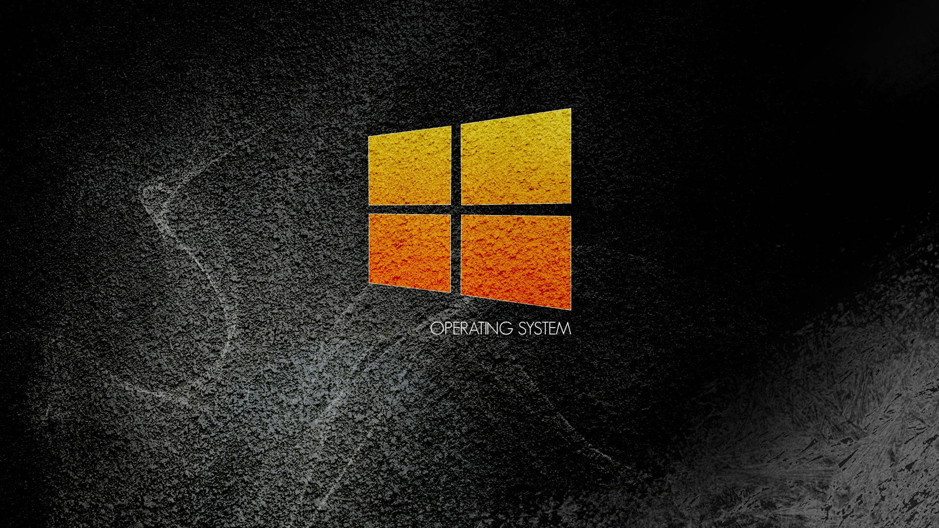 1920x1080 HD 橙色 Windows 標誌 壁紙 — 紋理深色背景上有一個發光的Windows標誌，帶有橙色和黃色窗格以及微弱的白色劃痕。