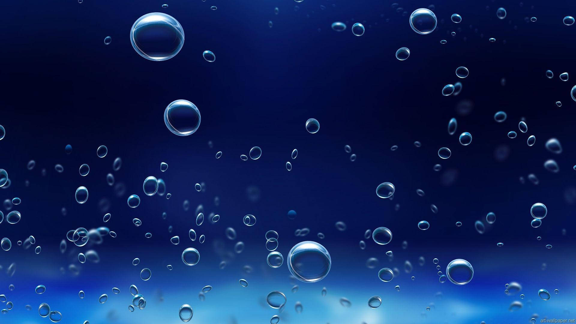 1920x1080 全高清海底氣泡 壁紙 — 各種大小的透明氣泡在漸變藍色背景上向上漂浮。