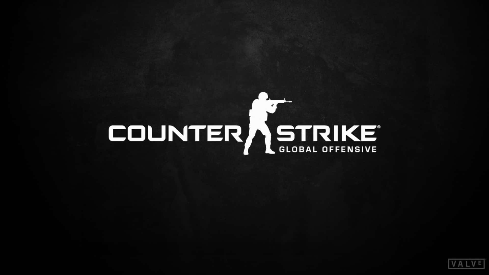 Counter Strike Global Offensive遊戲標誌，帶有士兵剪影，背景為黑色。