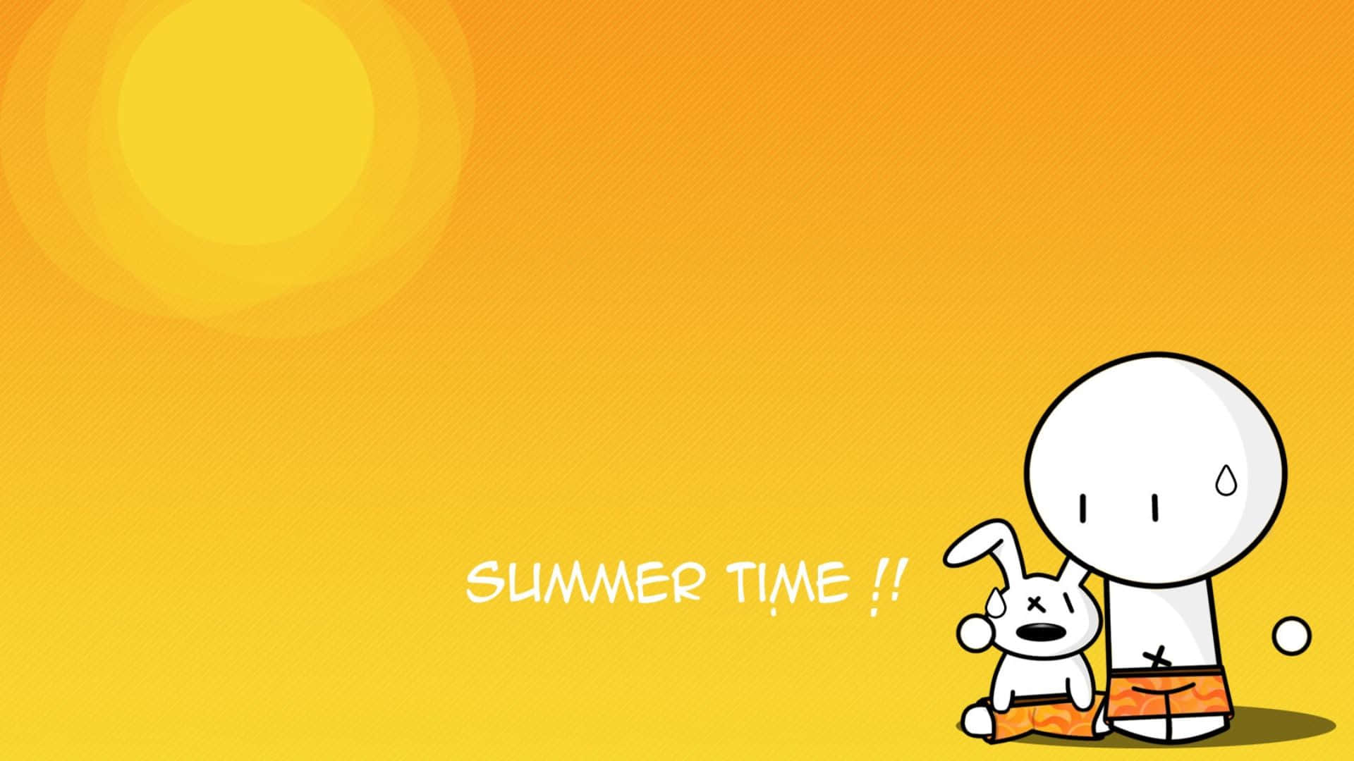 卡通角色和兔子在夏日陽光下出汗，帶有文字 summer time