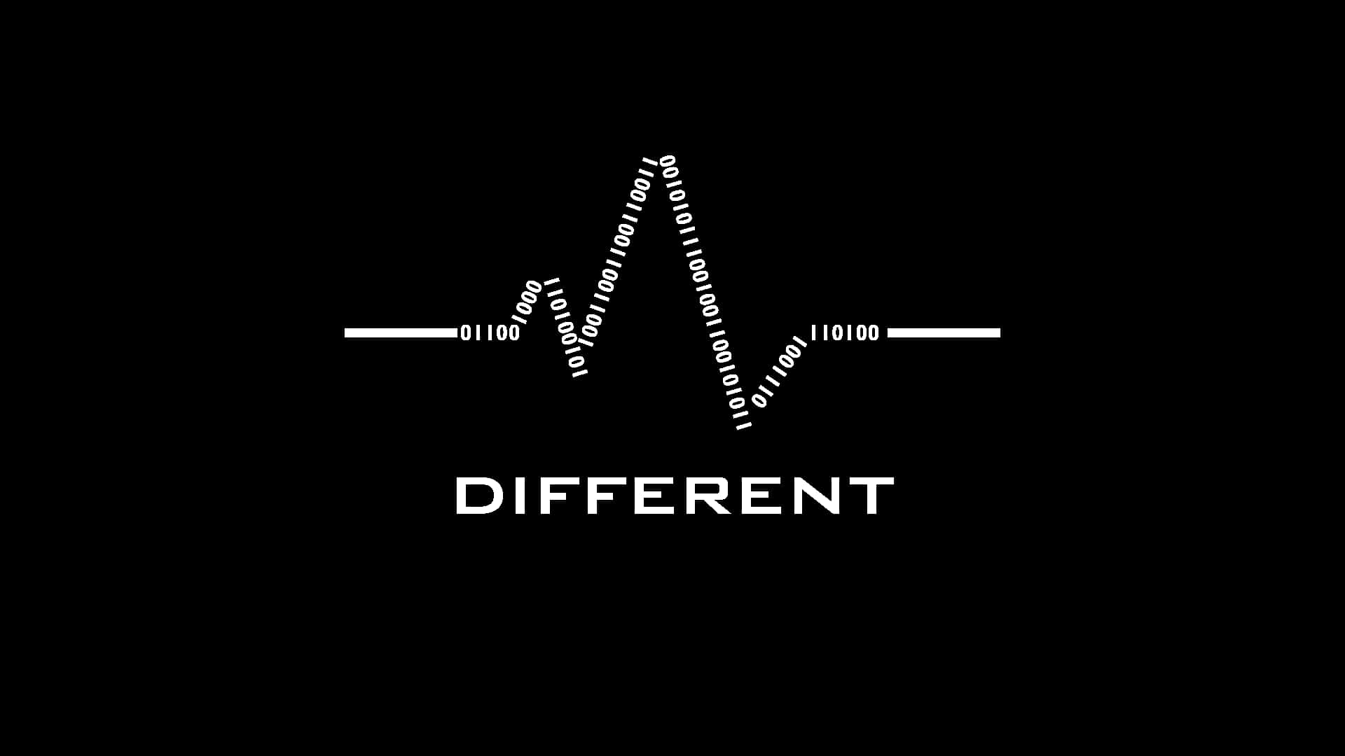 黑色背景上帶有「different」一詞的二進制波形圖案。