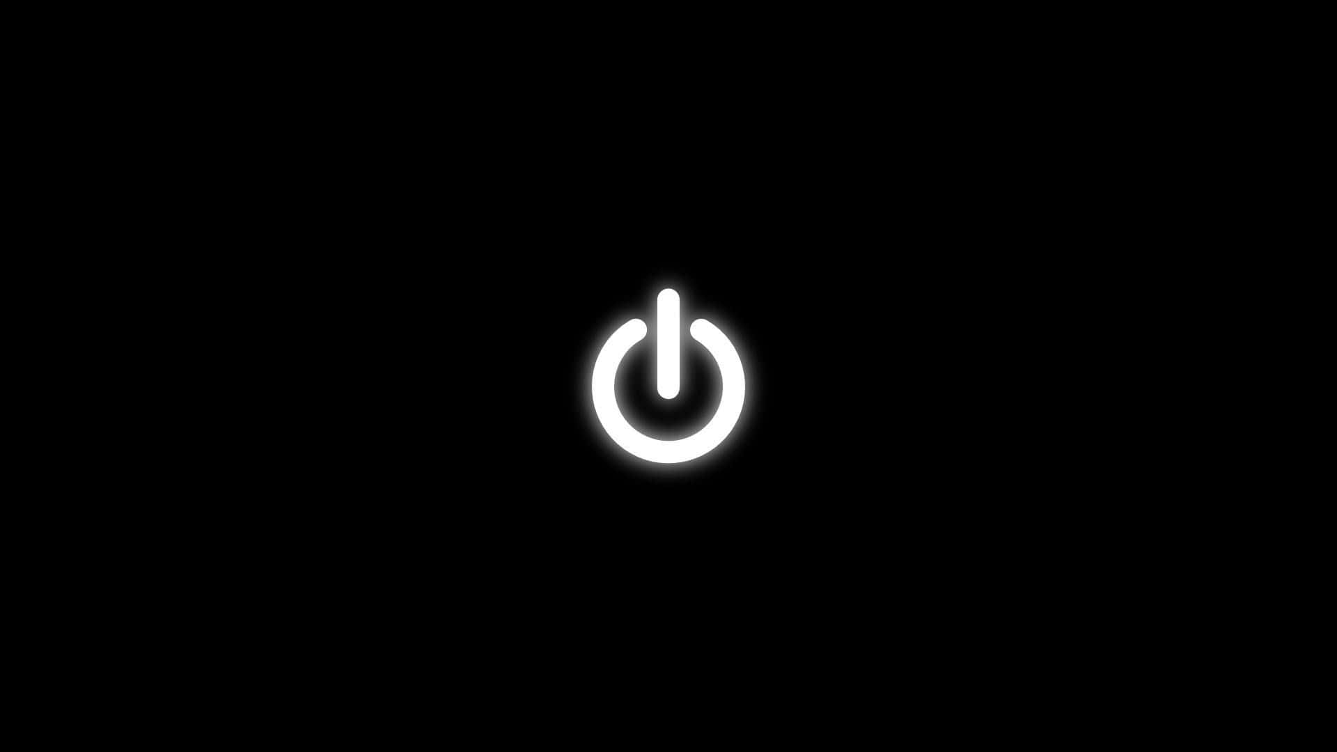 黑色背景上發光的白色電源按鈕圖示。