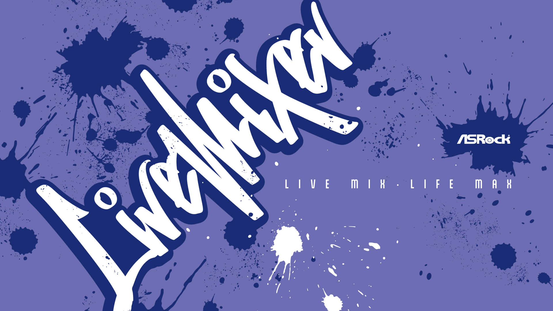 紫色背景，帶有白色和藍色油漆飛濺以及「LiveMixer」塗鴉文字。