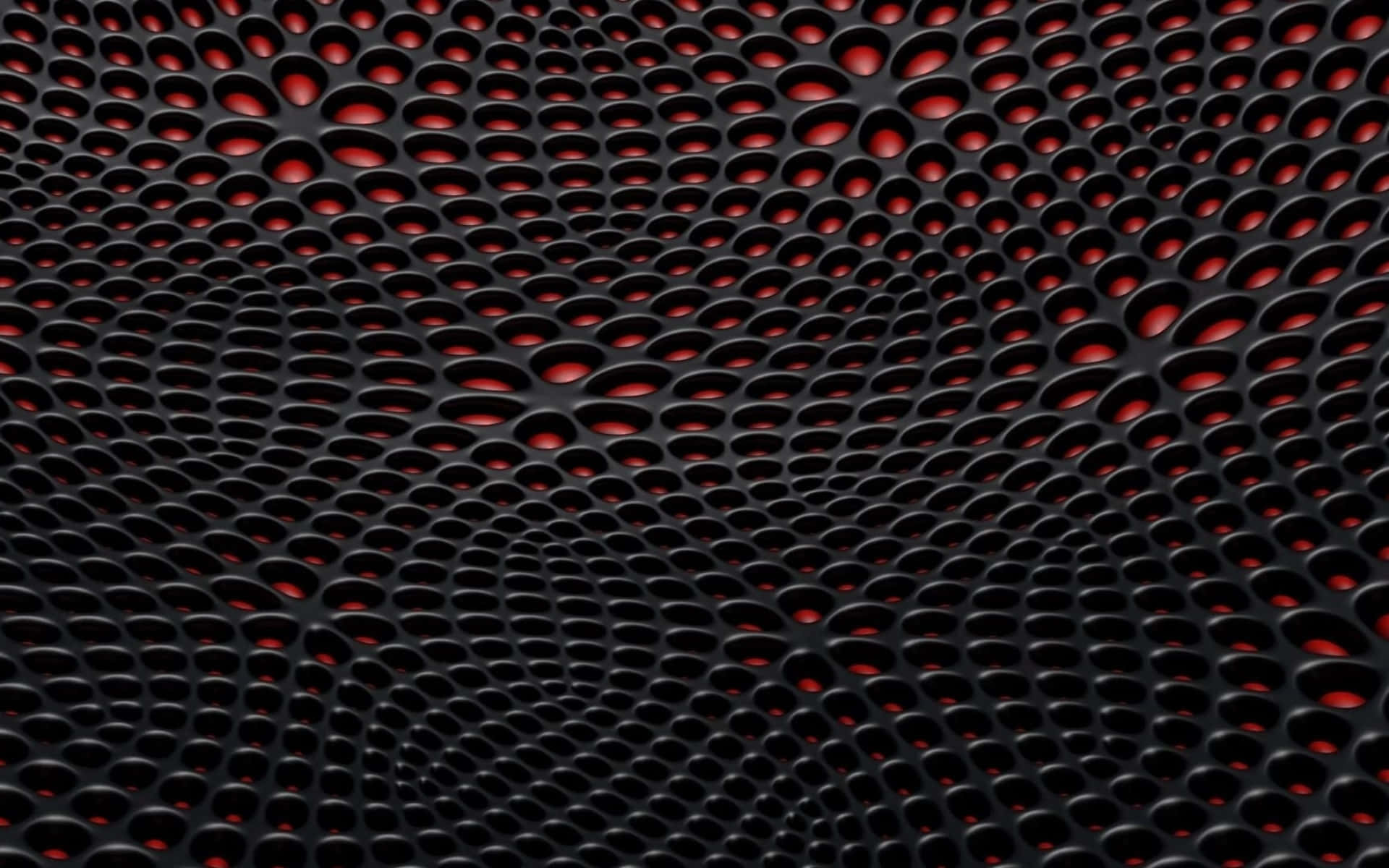 黑色紋理表面，帶有發光的紅色圓形孔洞，形成3D隧道圖案。