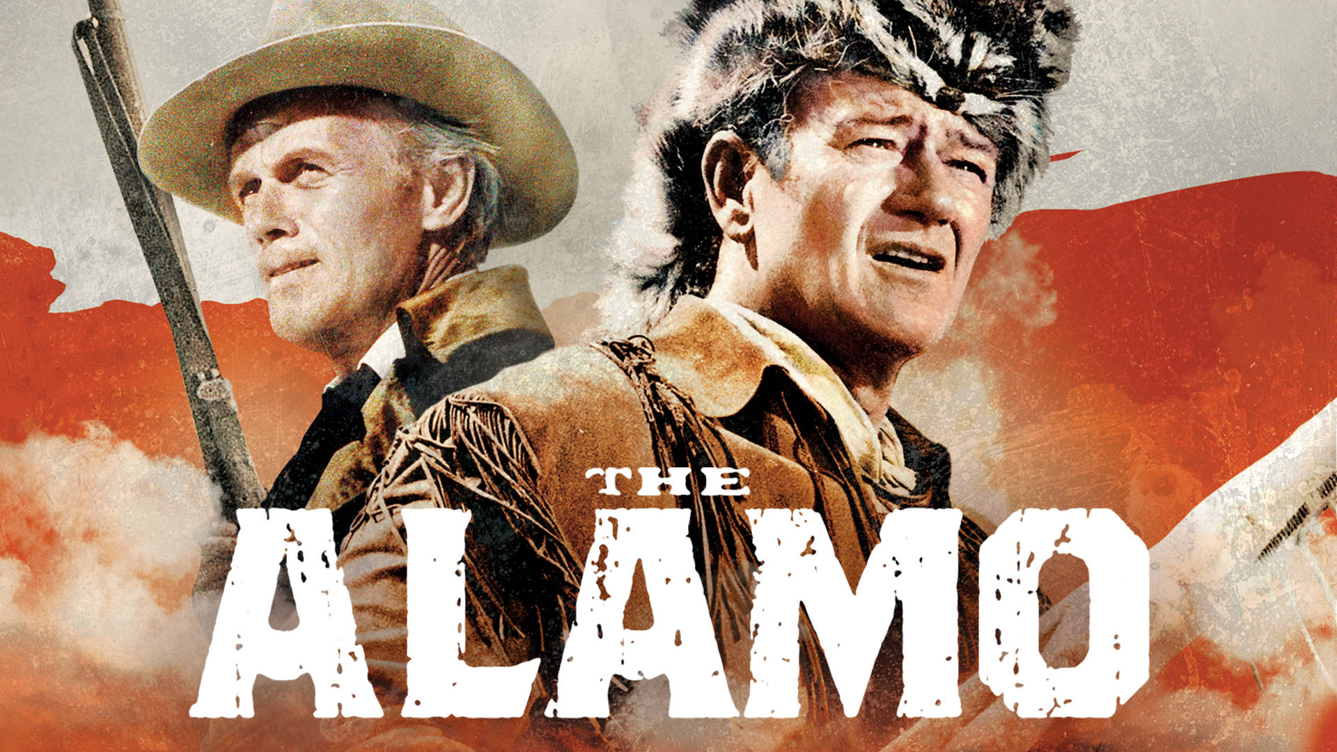 兩名身穿牛仔裝備的男子，背景火熱，上有「The Alamo」文字。