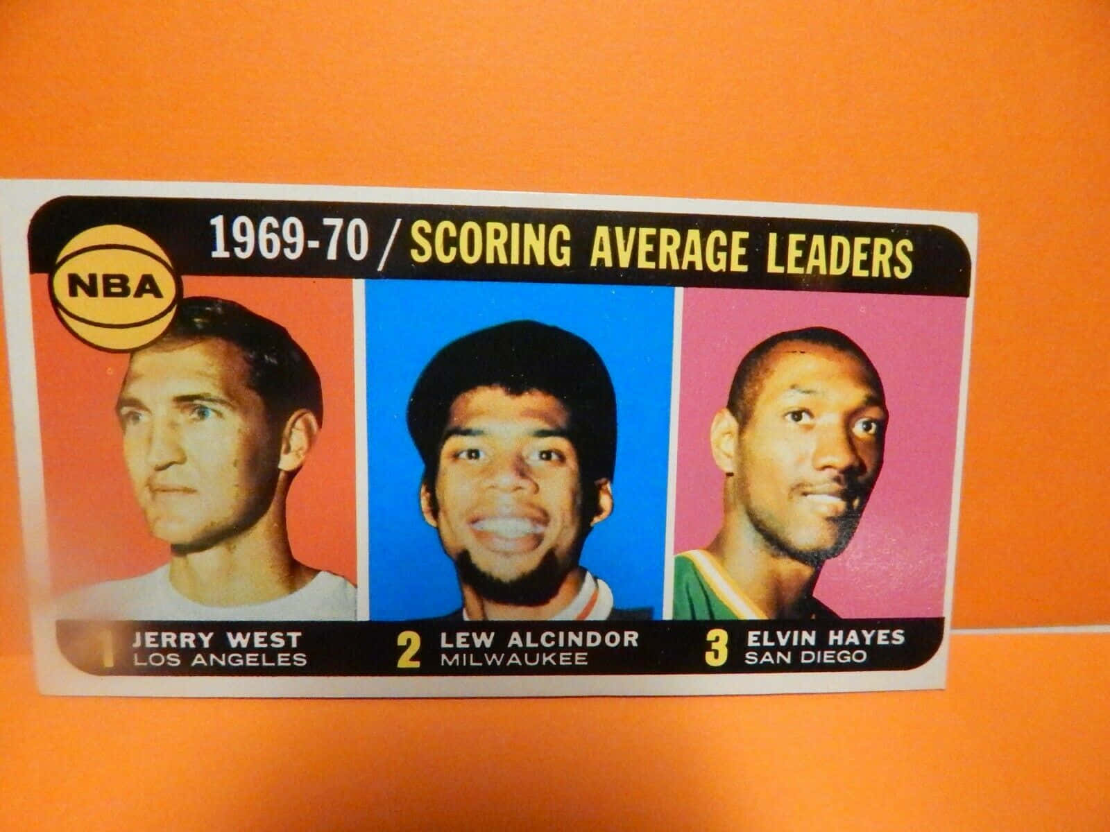 1969-70 NBA scoring leaders trading card with three player portraits.