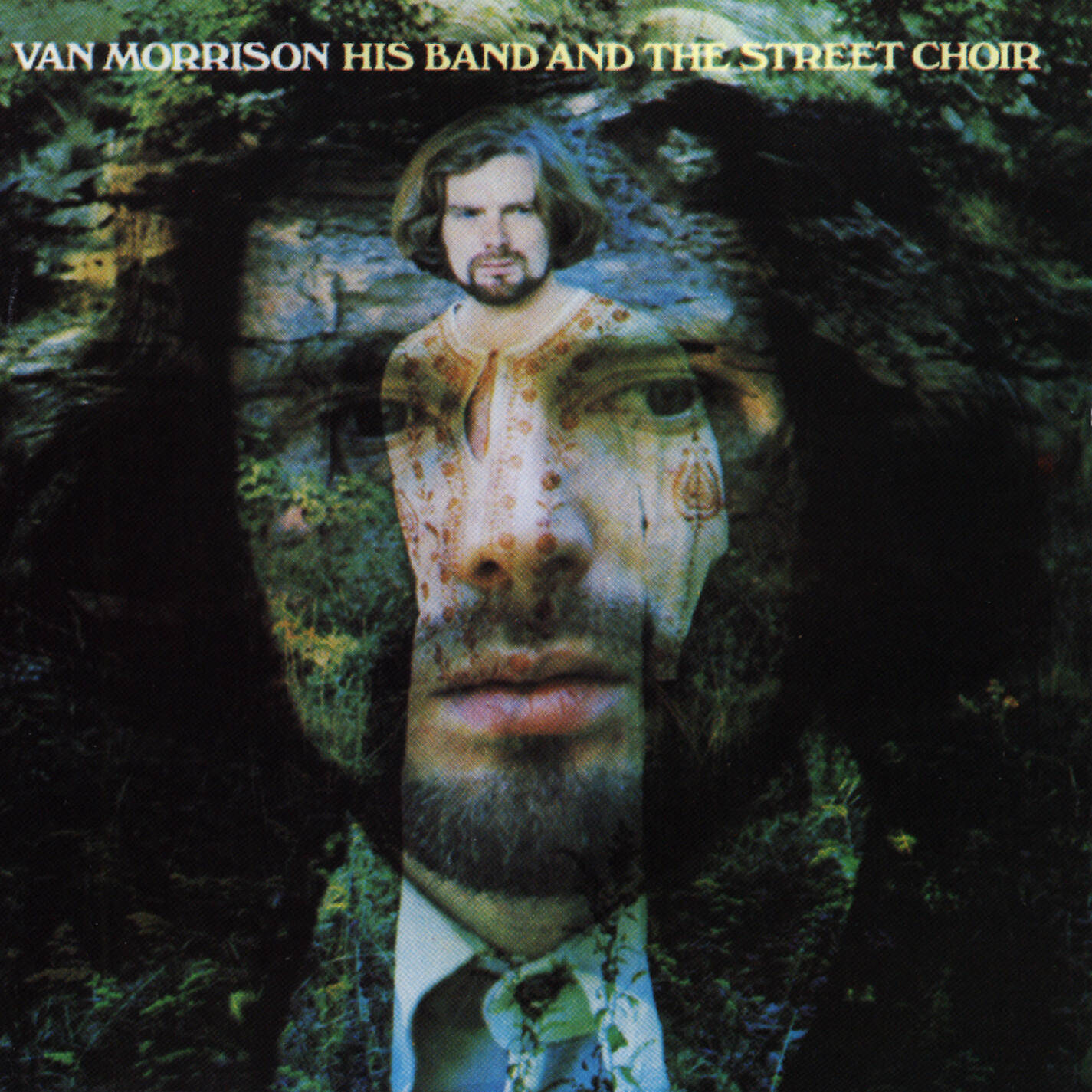 范·莫里森1970年錄音室專輯封面 壁紙 — Van Morrison 的超現實肖像，他的臉疊加在森林場景上，營造出夢幻般的雙重曝光效果。