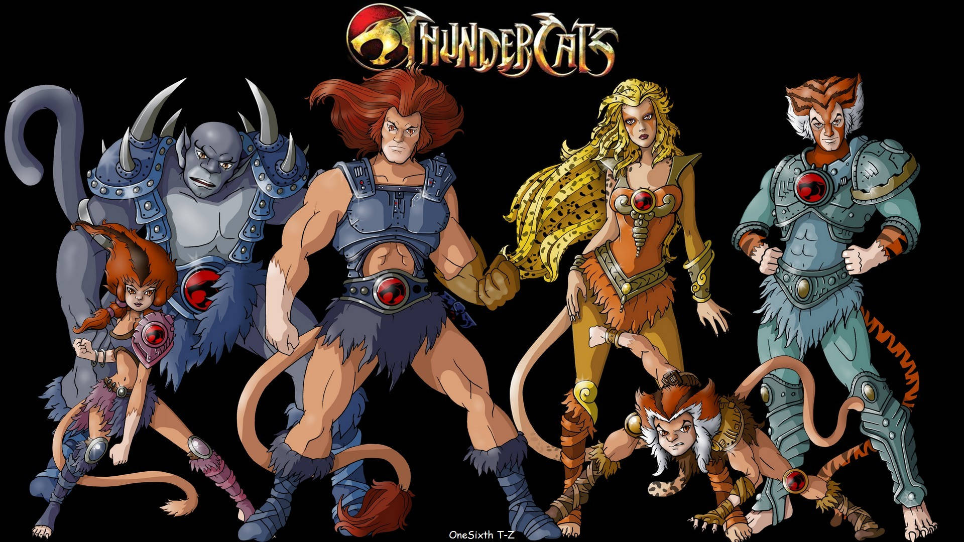 ThunderCats卡通角色以英雄姿態擺出姿勢並帶有標誌