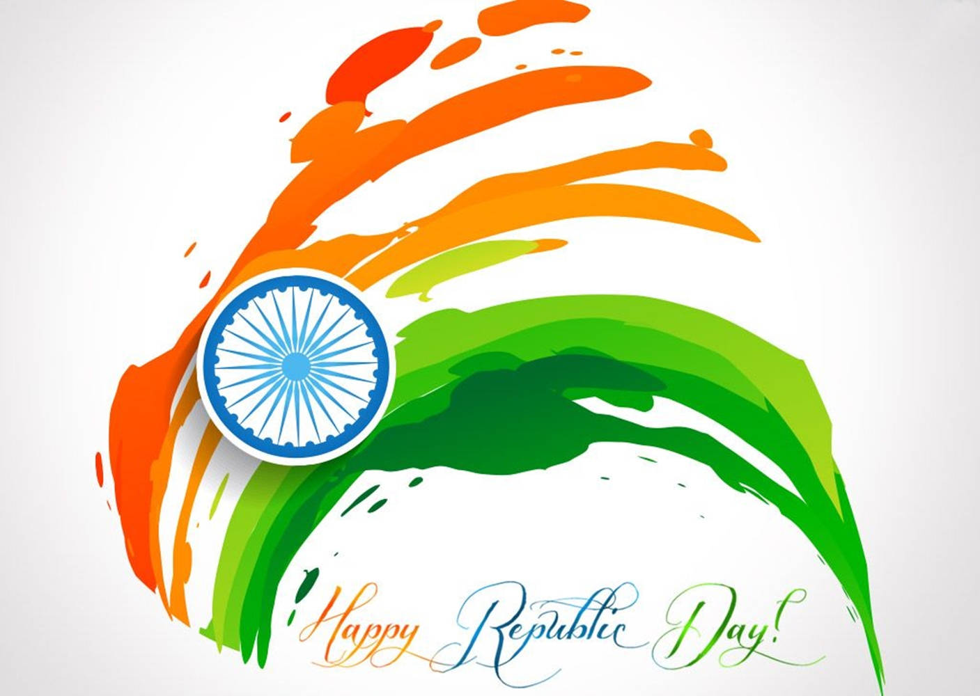 動態筆觸中的印度國旗顏色，帶有阿育王法輪和Happy Republic Day文字。