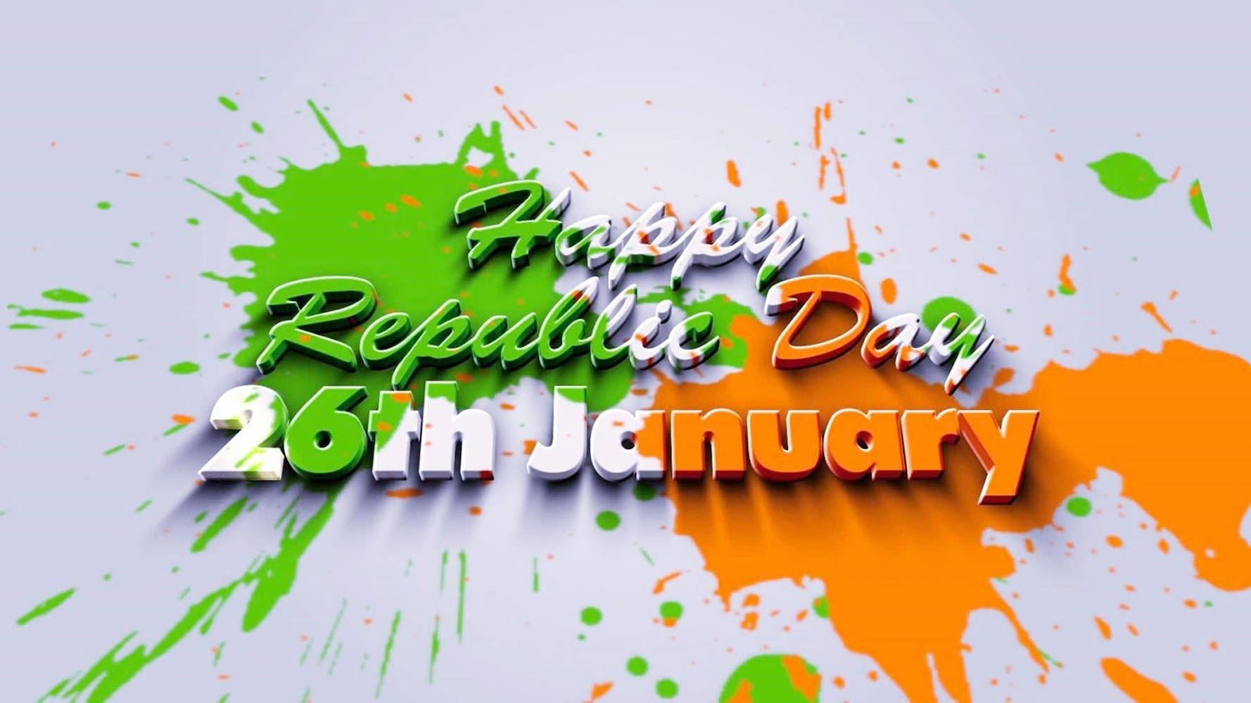 帶有綠色和橙色油漆潑濺的「Happy Republic Day 26th January」文字。