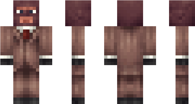 《團隊對戰2》像素化間諜角色 壁紙 — 像素化Minecraft角色模型從正面、背面和側面展示，穿著棕色西裝配紅色領帶，背景為黑色。