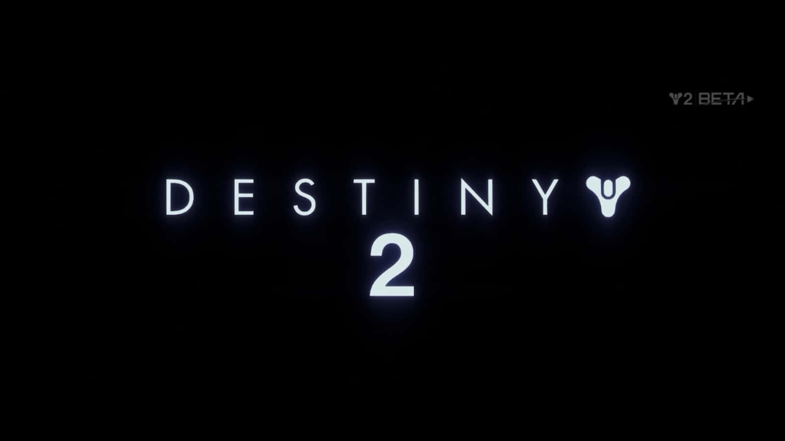 備受期待的科幻遊戲《星際戰甲2》官方標誌 壁紙 — 發光的白色「DESTINY 2」標誌，中心帶有風格化的V符號，置於純黑色背景上。