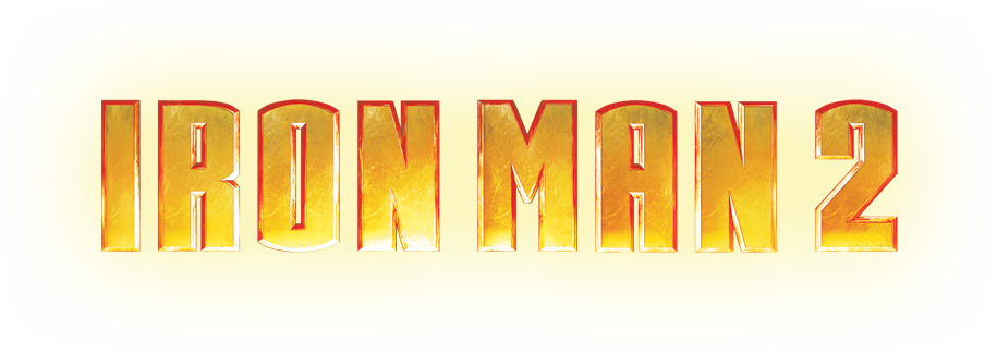 鋼鐵人2電影標誌 壁紙 — 大膽的金色「IRON MAN 2」標題字母，帶有紅色輪廓，在淡黃色背景上發光。