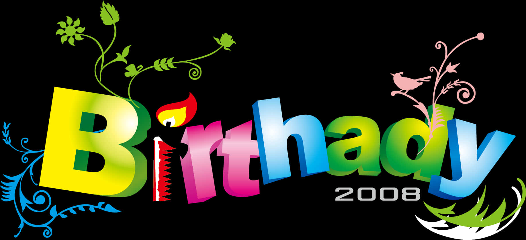繽紛生日字體設計2008 壁紙
