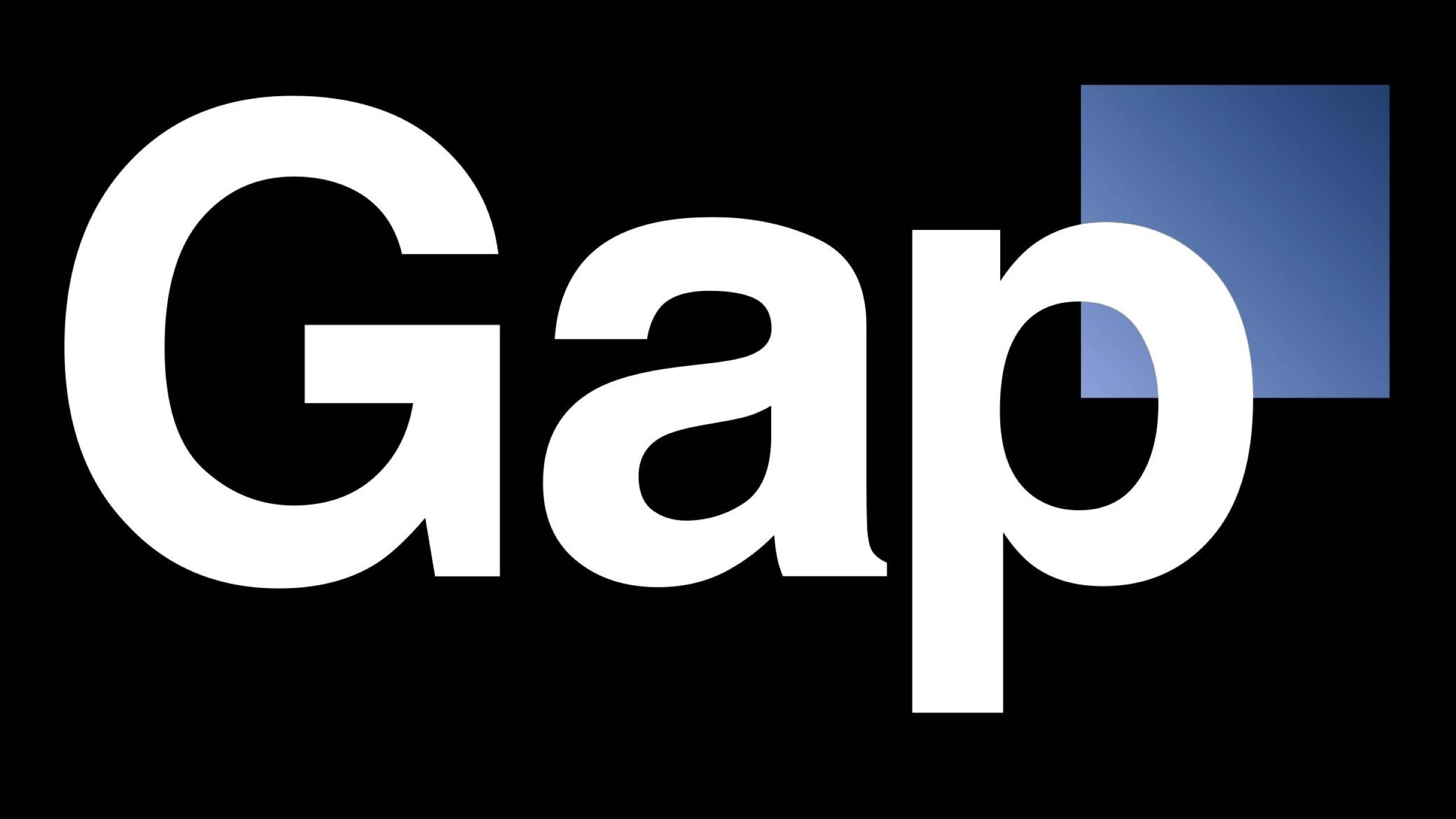 2010 黑色 Gap 標誌壁紙 壁紙 — Gap 標誌以粗體白色字母和藍色正方形在黑色背景上。