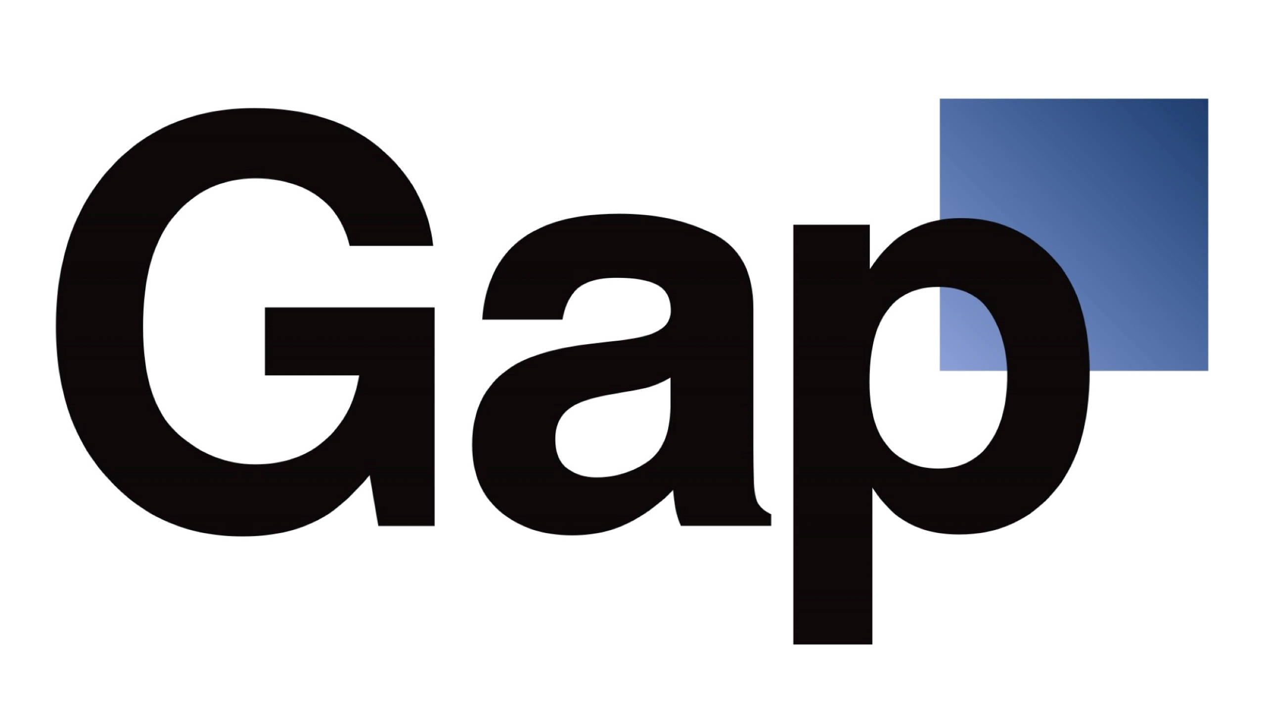 2010年Gap藍色方塊標誌 壁紙 — Gap 標誌採用粗體黑色小寫字母，並在白色背景上有一個藍色正方形部分重疊字母 p。