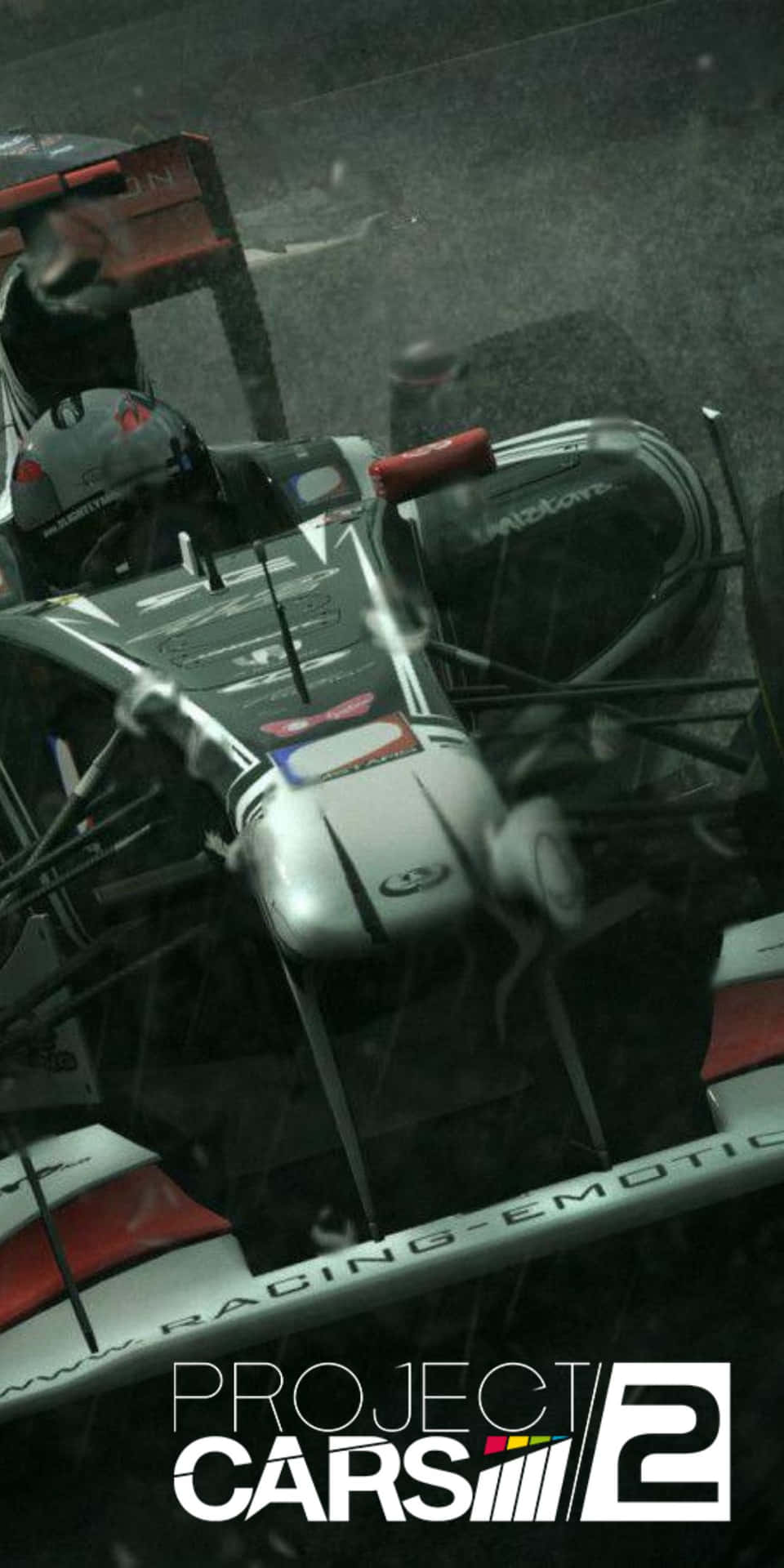 賽車在電子遊戲《Project CARS 2》中雨中飛馳。