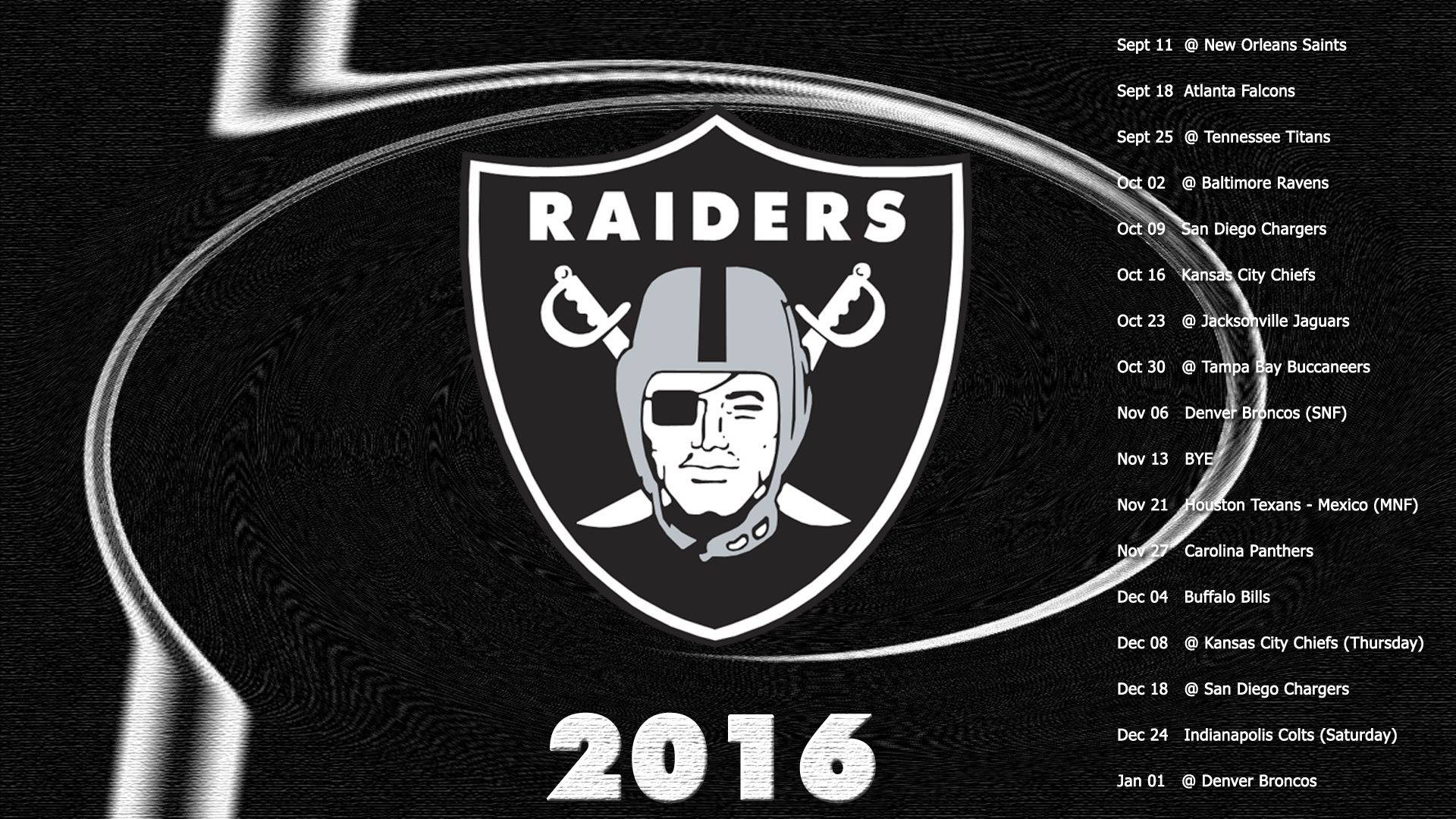 2016年奧克蘭突襲者NFL賽程，附有球隊標誌和比賽日期。