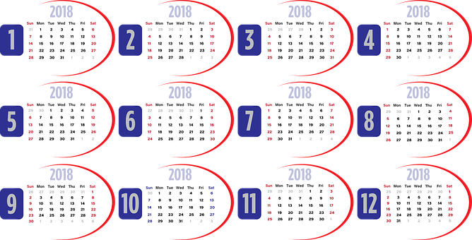 2018年每月日曆顯示 壁紙