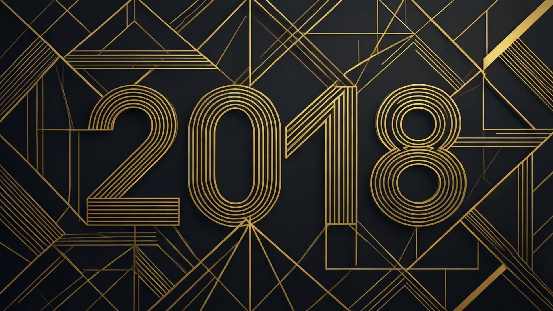 金色幾何圖案，以風格化字體顯示年份 2018，背景為深色。
