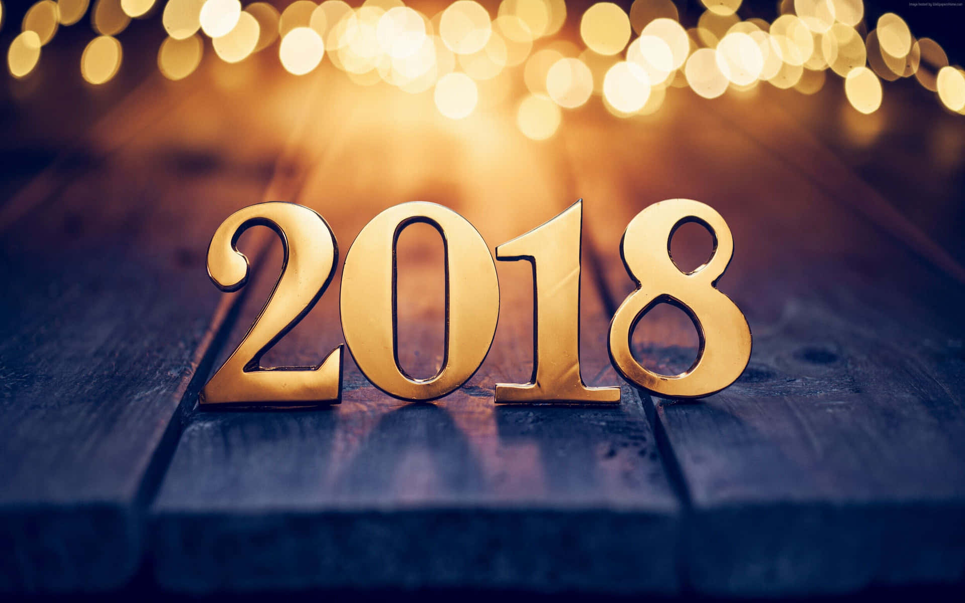 木上嘅金色2018數字同溫暖散景燈光