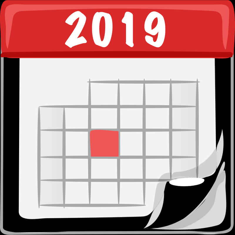 2019年日曆圖示帶紅色標記 壁紙 — 2019年嘅卡通風格日曆圖示，紅色標題同一個突出顯示嘅日期。