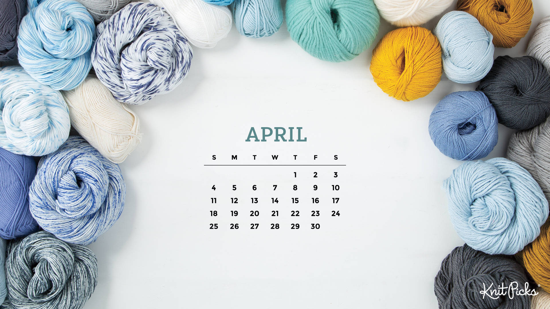 2019年4月月曆搭配毛線與毛線 壁紙