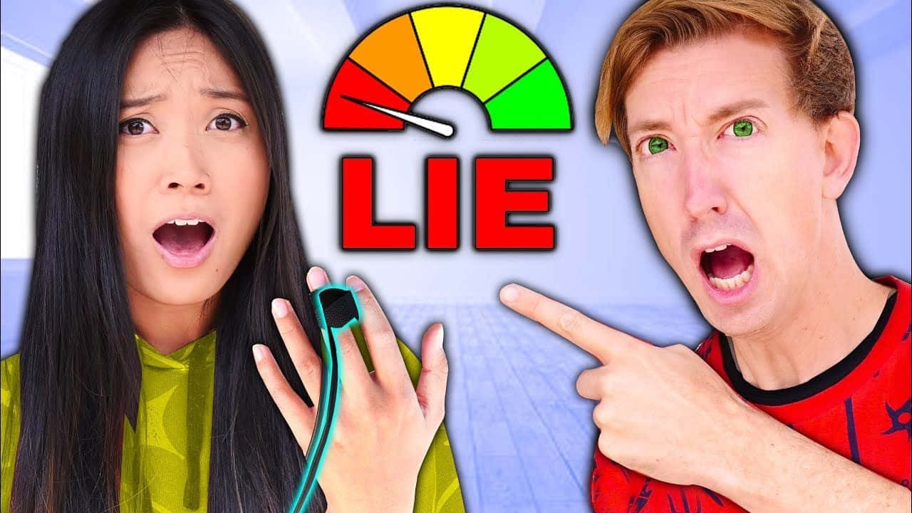 兩個人對標有「謊言」的測謊儀表作出震驚反應。