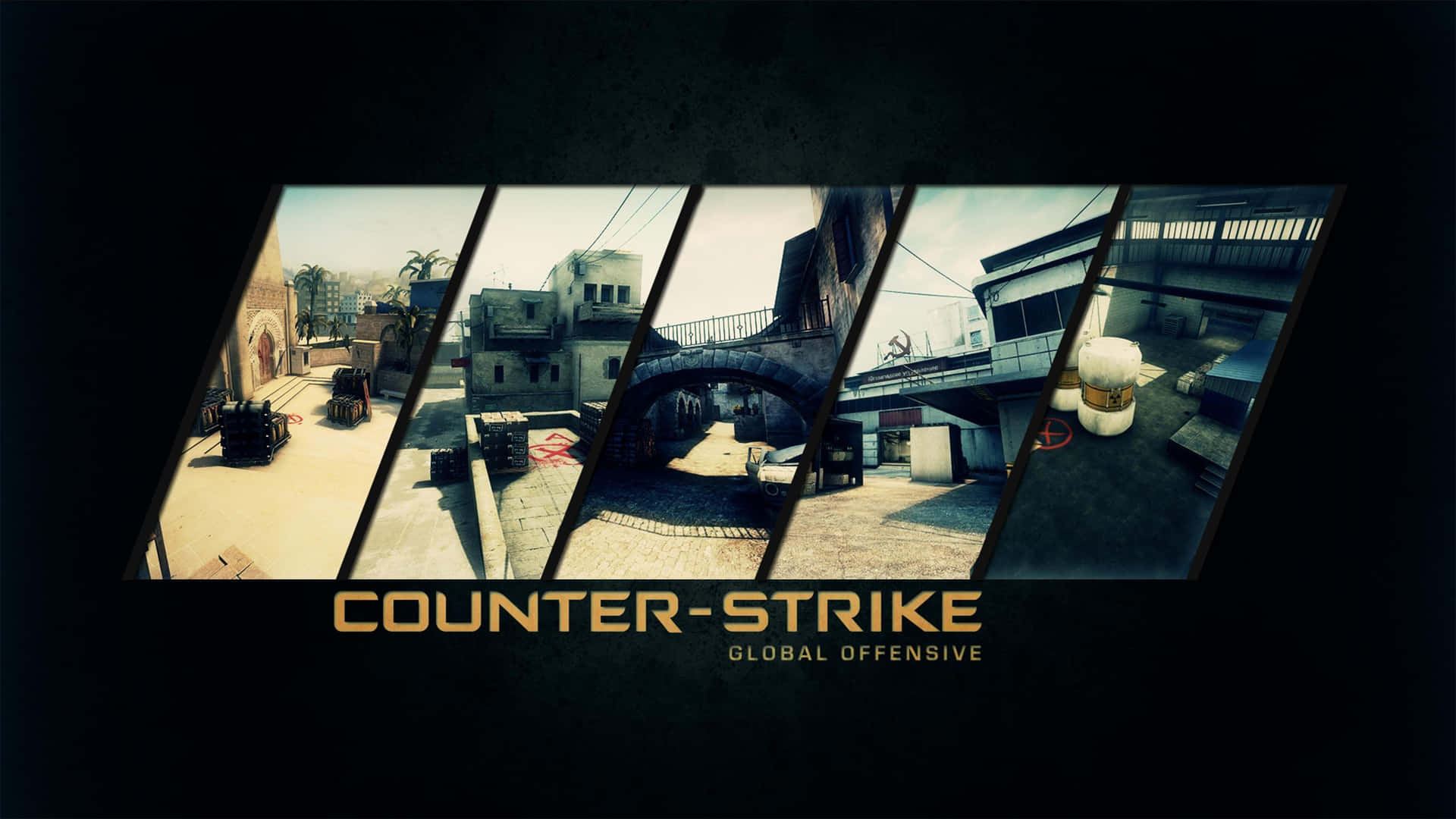 遊戲壁紙，以分割畫面格式顯示《Counter-Strike Global Offensive》地圖場景。