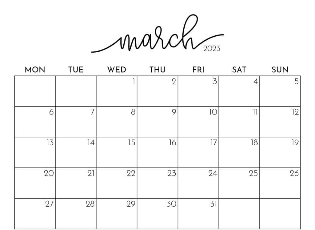 2020年3月可打印月曆，附有「March」字樣 壁紙