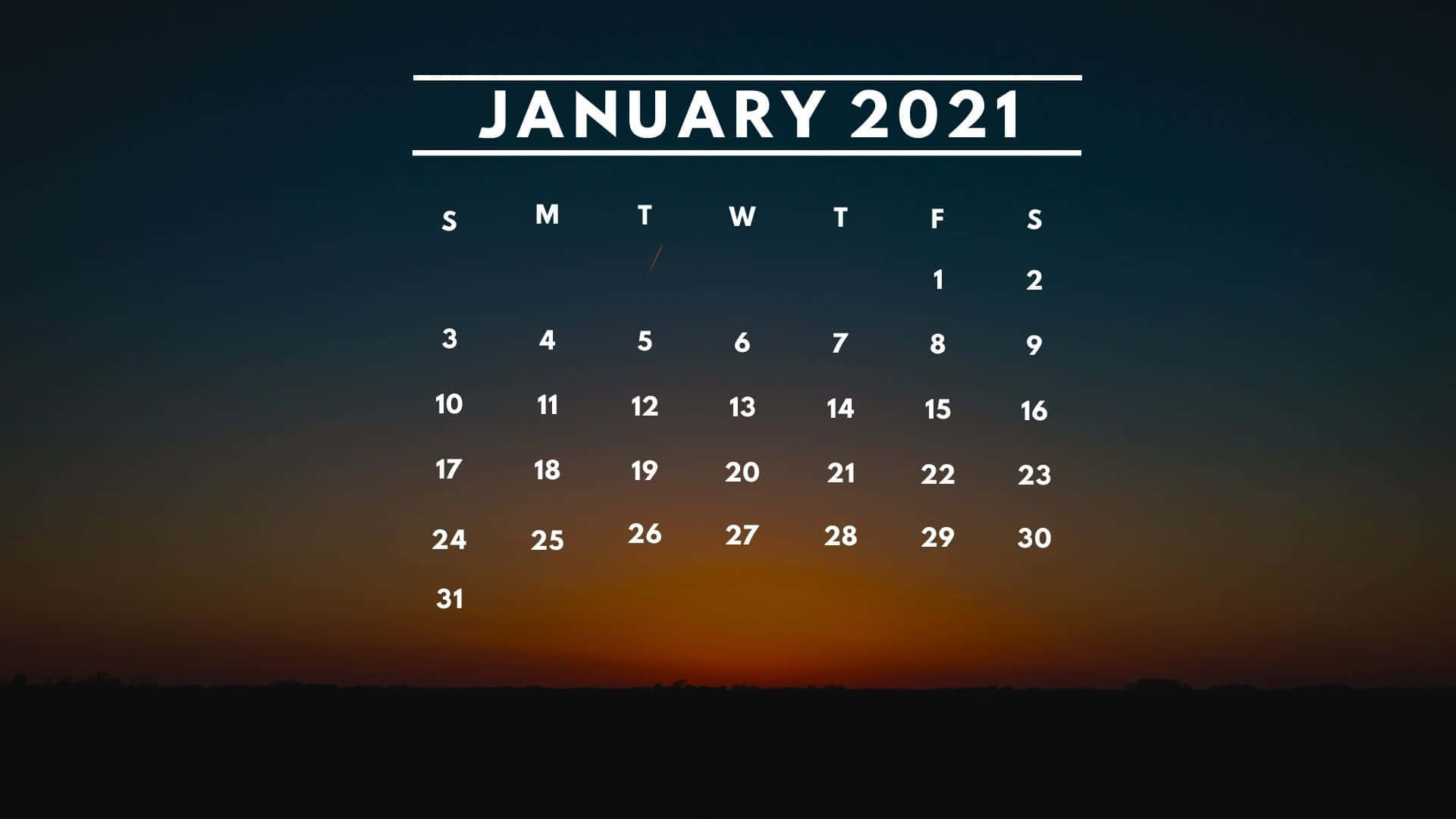 2021年1月日落月曆 壁紙