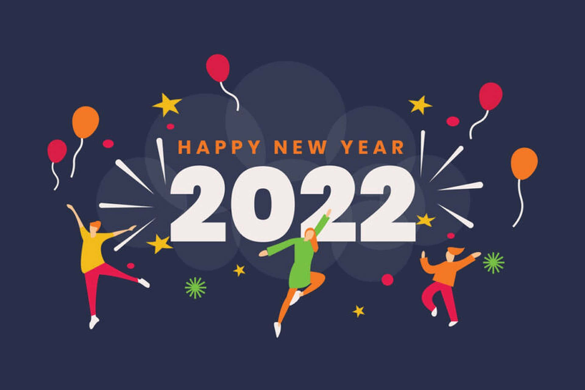 2021年新年快樂，人們跳躍與氣球 壁紙