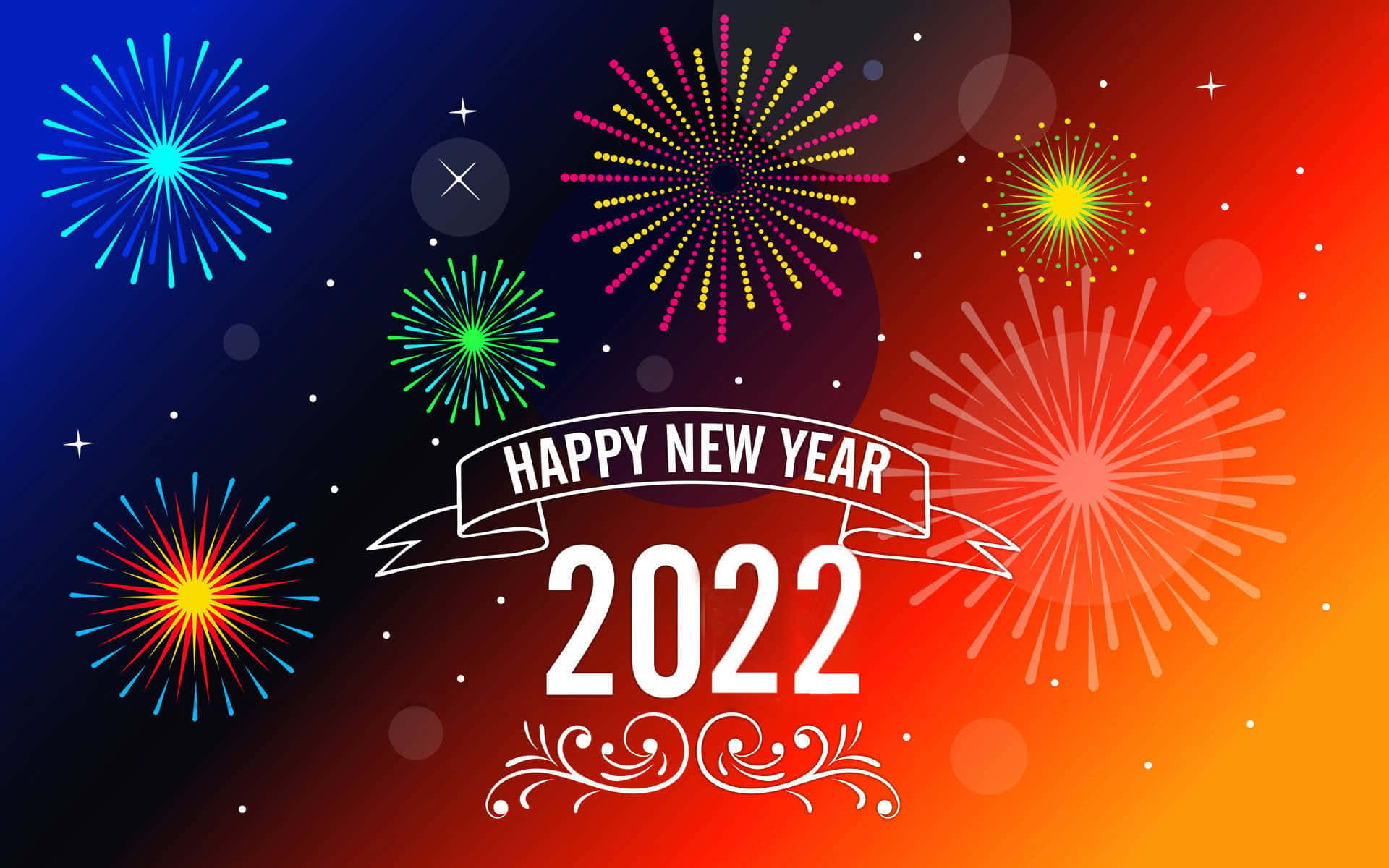 新年快樂2022煙火圖形，色彩繽紛的爆炸和裝飾性橫幅。