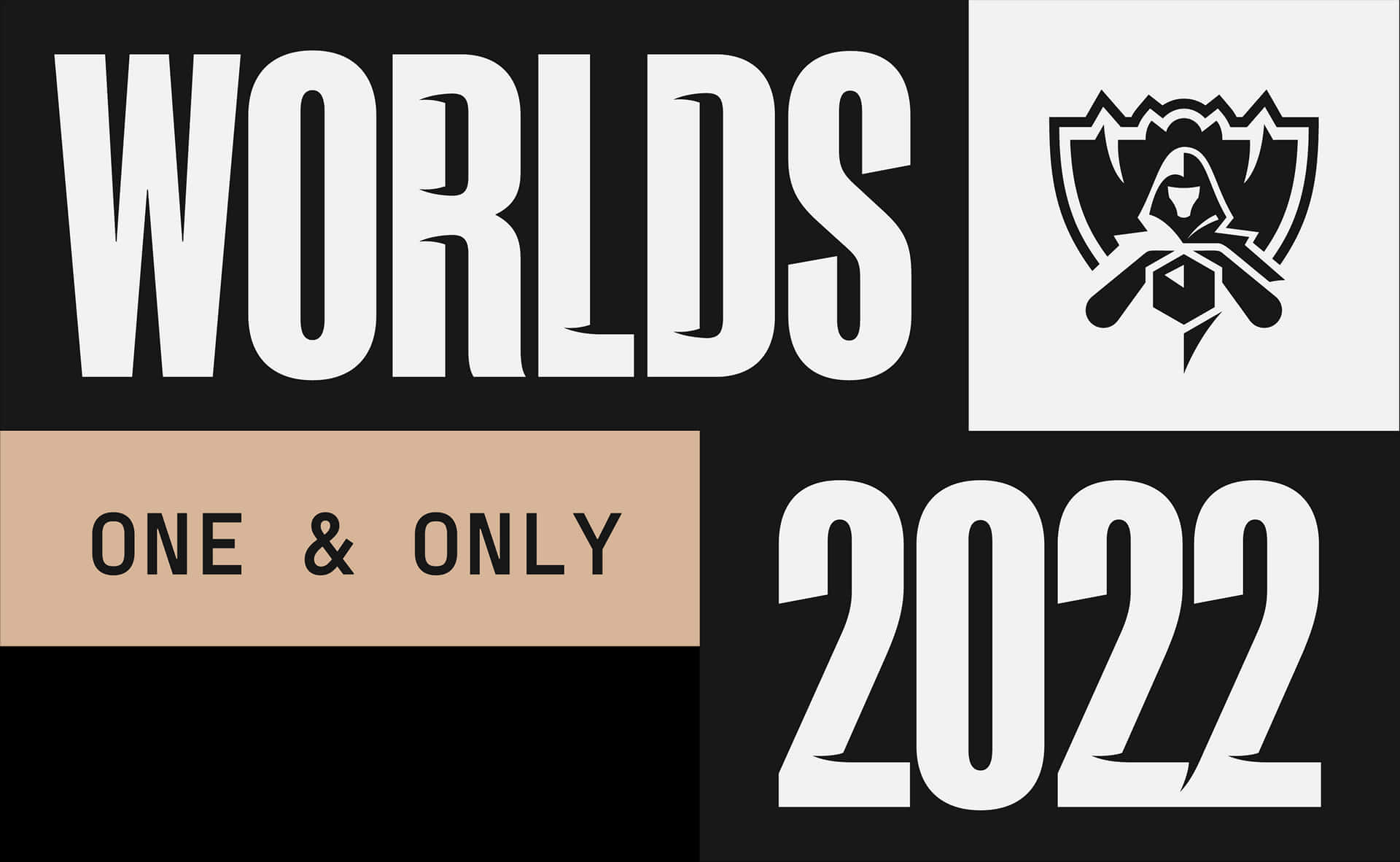 《英雄聯盟》Worlds 2022 賽事標誌，採用大膽字體和盾牌徽章。